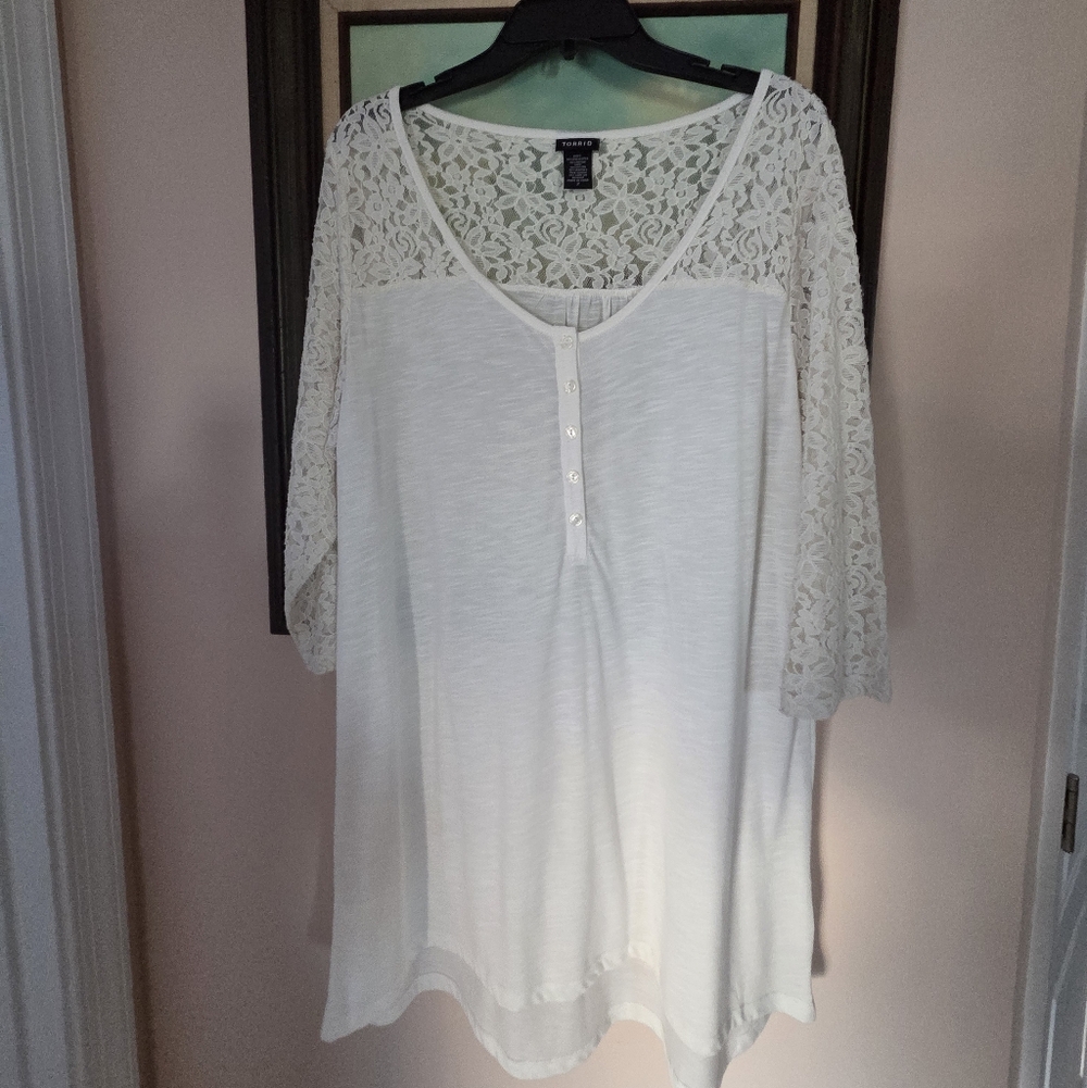 Torrid White Lace Sleeve Blouse